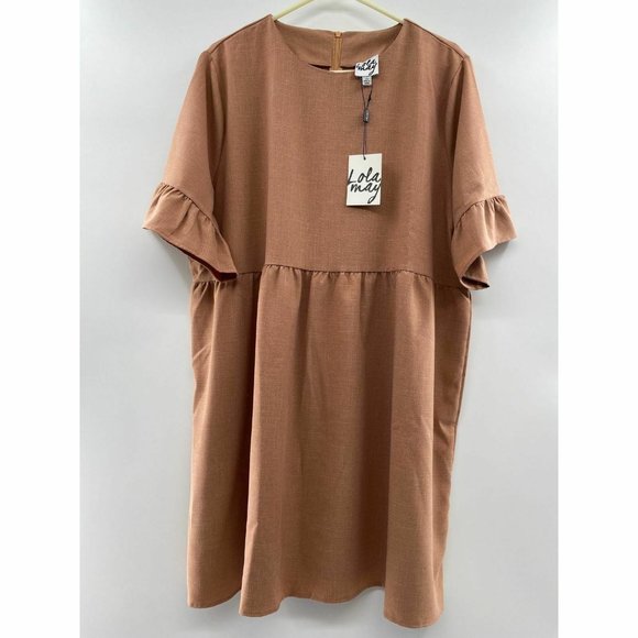 ASOS Dresses & Skirts - Lola May Plus Women's Mini Smock Dress in Cappuccino-Brown Ruffle Sleeve Size 20